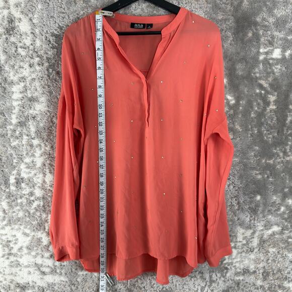 Ana A New Approach Size M Rhinestone V Neck Top Pink Long Sleeve Casual - Picture 3 of 9